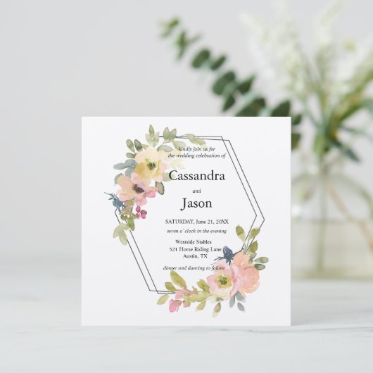 Waterverf Floral Wedding Kaart (Staand voorkant)