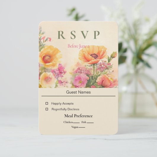 Waterverf Floral Wedding Kaart (Staand voorkant)