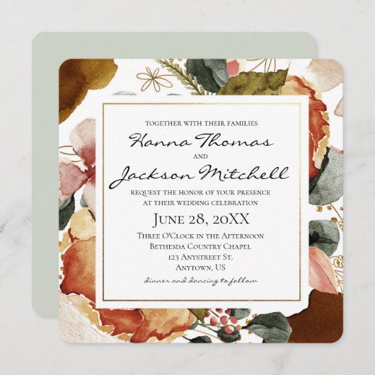 Waterverf Floral Wedding Kaart (Voorkant / Achterkant)