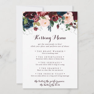Waterverf Floral Wedding Kissing Menu Game Kaart