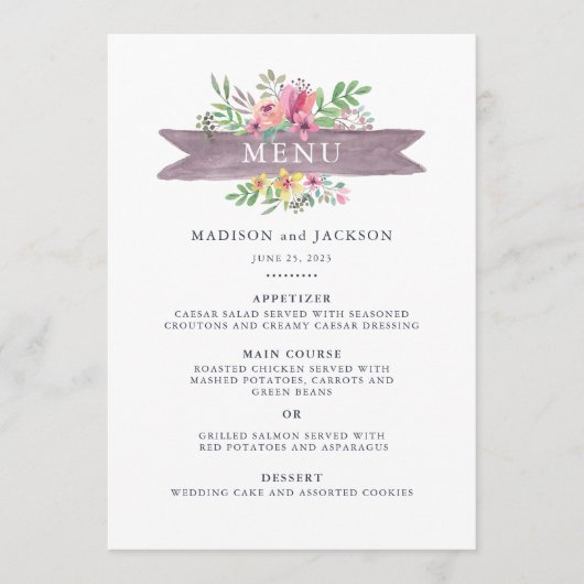 Waterverf Floral Wedding Menu (Voorkant)