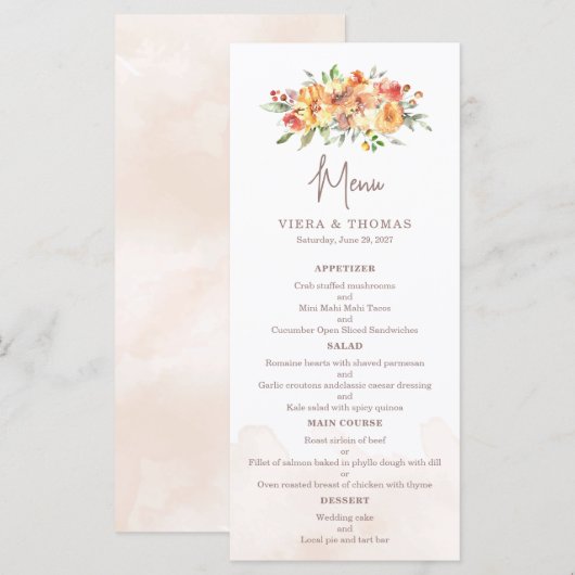 Waterverf Floral Wedding Menu (Voorkant / Achterkant)