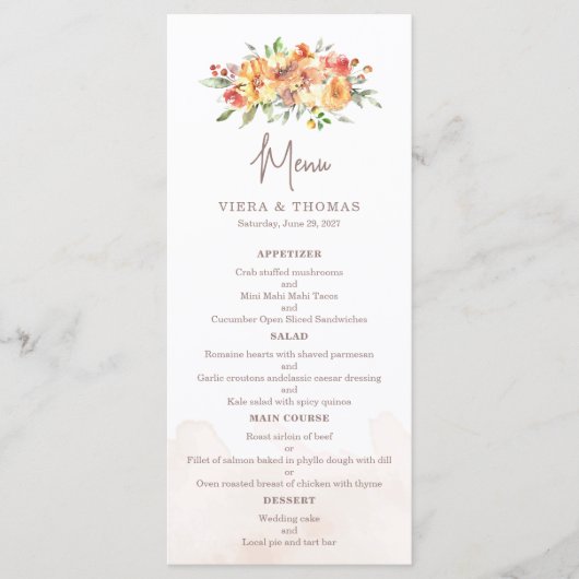 Waterverf Floral Wedding Menu (Voorkant)