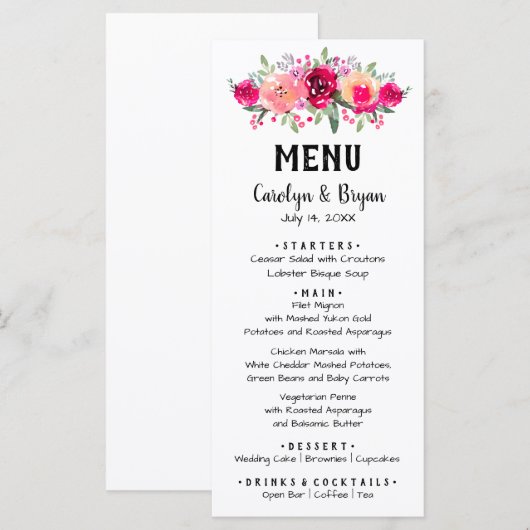 Waterverf Floral Wedding Menu (Voorkant / Achterkant)