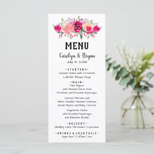 Waterverf Floral Wedding Menu (Staand voorkant)