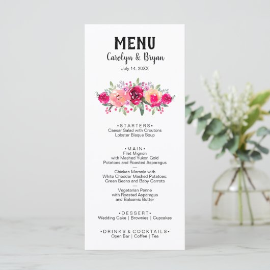 Waterverf Floral Wedding Menu (Staand voorkant)
