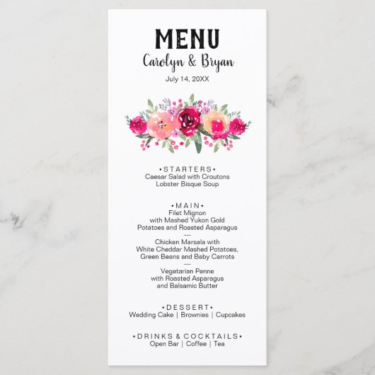 Waterverf Floral Wedding Menu (Voorkant)