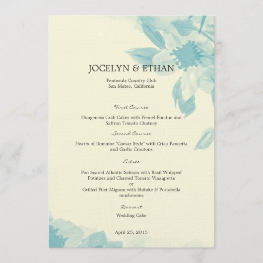 Waterverf Floral Wedding Menu Card (Voorkant)