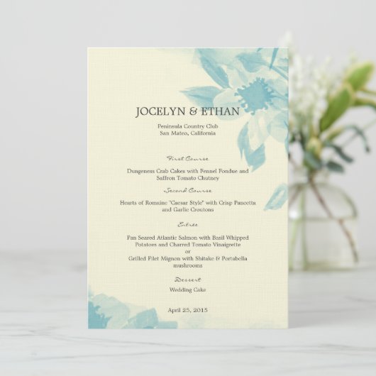 Waterverf Floral Wedding Menu Card (Staand voorkant)