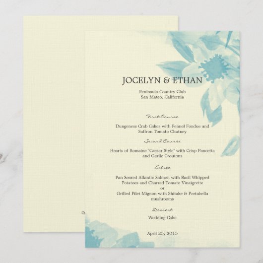 Waterverf Floral Wedding Menu Card (Voorkant / Achterkant)