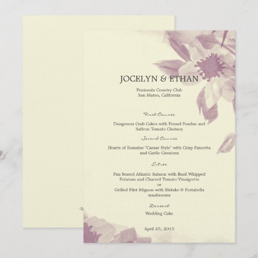 Waterverf Floral Wedding Menu Card (Voorkant / Achterkant)