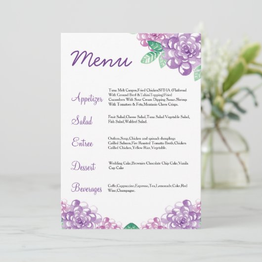 Waterverf Floral Wedding Menu Card (Staand voorkant)