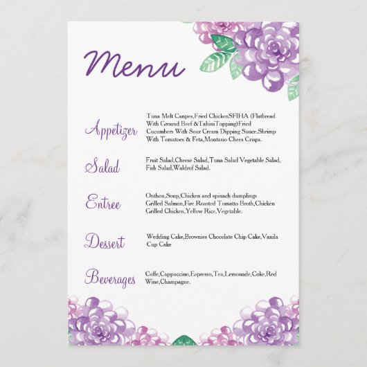 Waterverf Floral Wedding Menu Card (Voorkant)