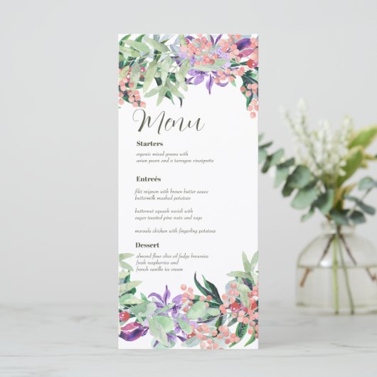 Waterverf Floral Wedding Menu Card (Staand voorkant)