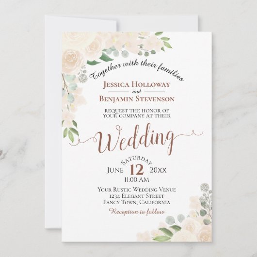 Waterverf Floral Wedding met Champagne Blush Kaart (Voorkant)