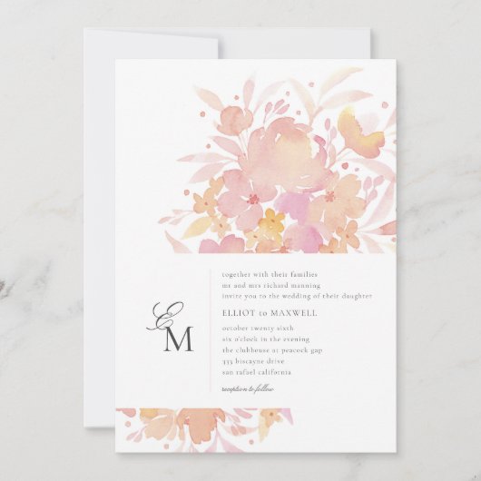 Waterverf Floral Wedding met roze bloesems Kaart (Voorkant)