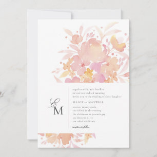 Waterverf Floral Wedding met roze bloesems Kaart