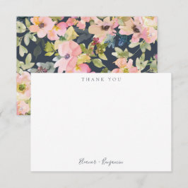 Waterverf Floral Wedding Names Elegant Pink Bedankkaart
