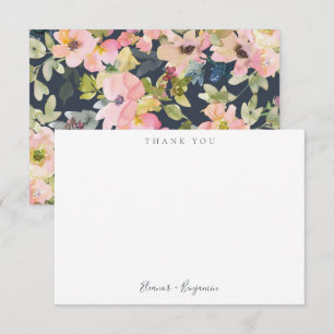 Waterverf Floral Wedding Names Elegant Pink Bedankkaart