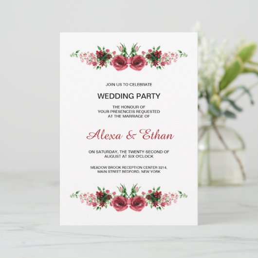 Waterverf Floral Wedding Party-uitnodigkaart Kaart (Staand voorkant)