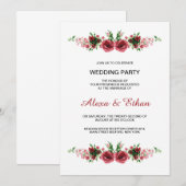Waterverf Floral Wedding Party-uitnodigkaart Kaart (Voorkant / Achterkant)