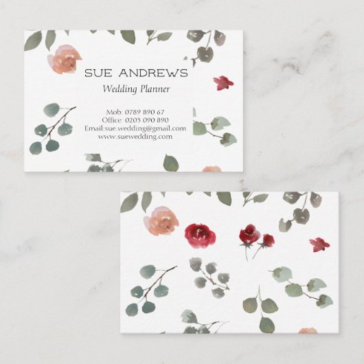 Waterverf Floral Wedding Planner Visitekaartje (Voorkant / Achterkant)