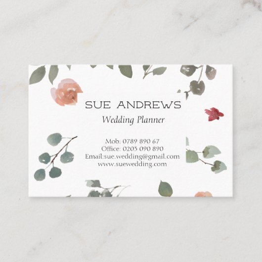 Waterverf Floral Wedding Planner Visitekaartje (Voorkant)