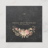 Waterverf Floral Wedding Planner zwarte monogram Vierkante Visitekaartje (Voorkant)