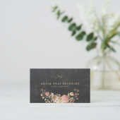 Waterverf Floral Wedding Planner zwarte monogram Visitekaartje (Staand voorkant)