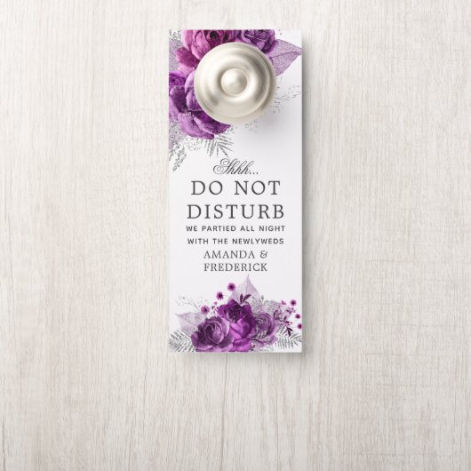 Waterverf Floral Wedding Plum en Navy Deurhanger (Op knop)