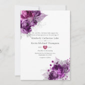 Waterverf Floral Wedding Plum en Navy Kaart (Voorkant)