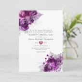 Waterverf Floral Wedding Plum en Navy Kaart (Staand voorkant)