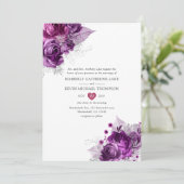 Waterverf Floral Wedding Plum en Navy Kaart (Staand voorkant)