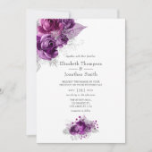 Waterverf Floral Wedding Plum en Navy Kaart (Voorkant)