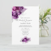 Waterverf Floral Wedding Plum en Navy Kaart (Staand voorkant)
