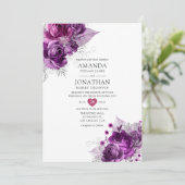 Waterverf Floral Wedding Plum en Navy Kaart (Staand voorkant)