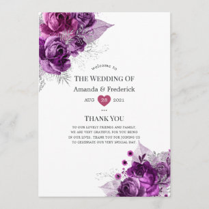 Waterverf Floral Wedding Plum en Navy Programmakaart