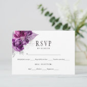 Waterverf Floral Wedding Plum en Navy RSVP Kaartje (Staand voorkant)