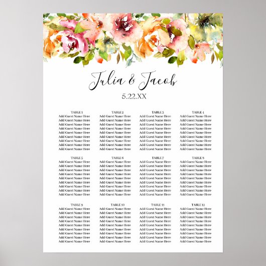 Waterverf Floral Wedding Poster zomertuin (Voorkant)