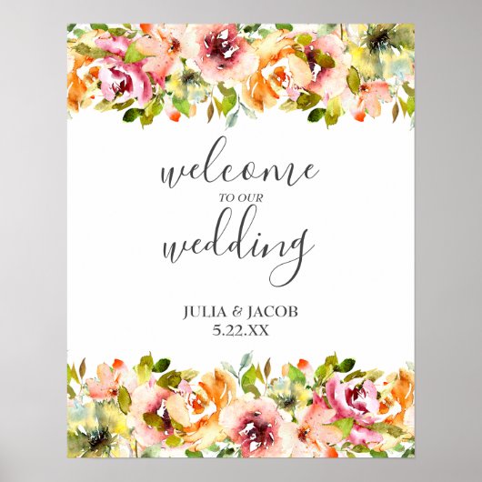 Waterverf Floral Wedding Poster zomertuin (Voorkant)