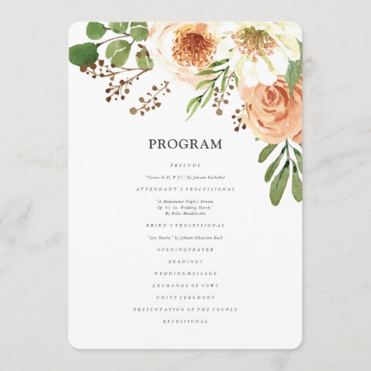Waterverf Floral Wedding Programmakaart (Voorkant)