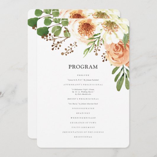 Waterverf Floral Wedding Programmakaart (Voorkant / Achterkant)