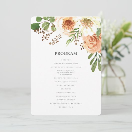 Waterverf Floral Wedding Programmakaart (Staand voorkant)