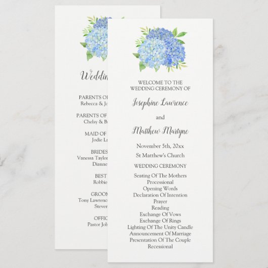 Waterverf Floral Wedding Programmakaart (Voorkant / Achterkant)