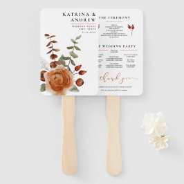 Waterverf Floral Wedding Programme Fans Terracotta Handwaaier