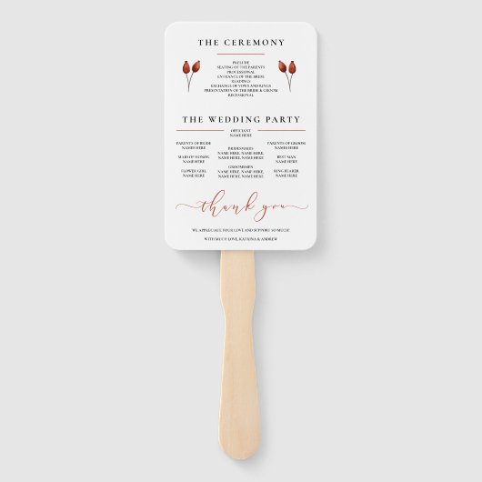 Waterverf Floral Wedding Programme Fans Terracotta Handwaaier (Achterkant)