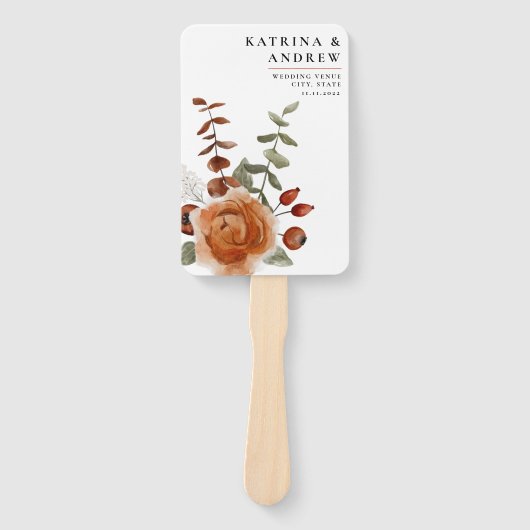 Waterverf Floral Wedding Programme Fans Terracotta Handwaaier (Voorkant)
