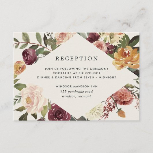 Waterverf Floral Wedding Reception Rustic Bloom Informatiekaartje (Voorkant)