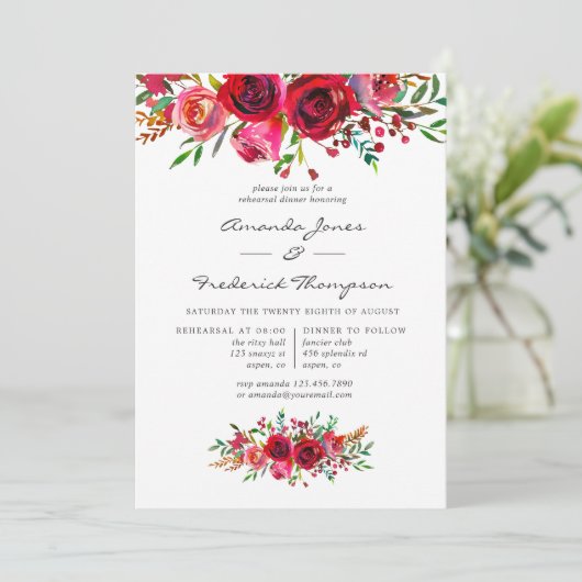 Waterverf Floral Wedding Rehearsal Dinner Kaart (Staand voorkant)