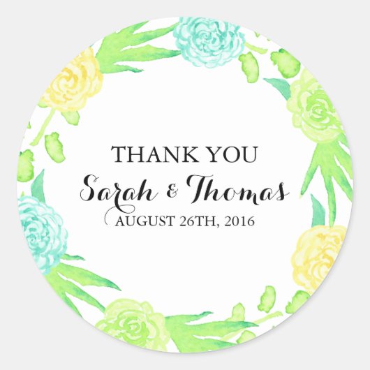 Waterverf Floral Wedding Ronde Sticker (Voorkant)